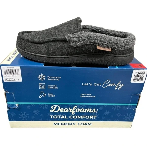 Dearfoams Slippers Mens Memory Foam Comfy Black Size 9/10 NEW - Picture 2 of 10
